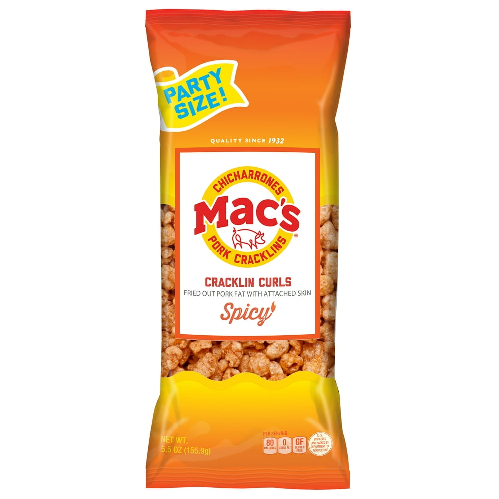 Mac's Spicy Pork Cracklin Curls, Party Size! 5.5 oz.