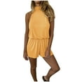 thumbnail image 1 of Birdeem Womens Summer Hanging Neck Open Shoulder Open Back Button Jumpsuit Casual Shorts, 1 of 9