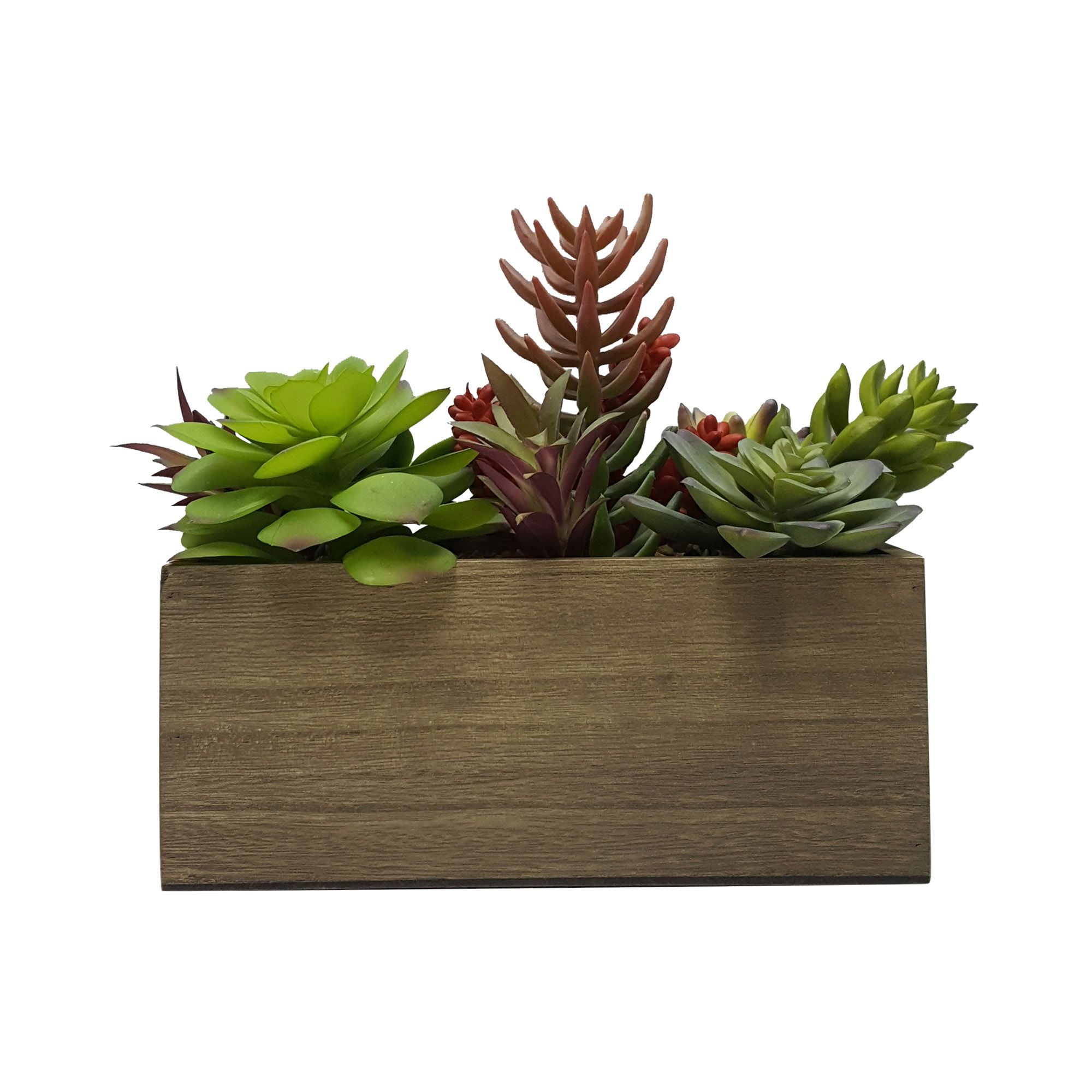(2 pack) Better Homes & Gardens 7.5" Artificial Mixed Succulent Plants in Brown Wood Box