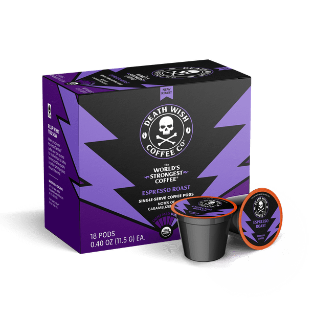 Death Wish Coffee, Organic, FairTrade, Espresso Roast Single Serve