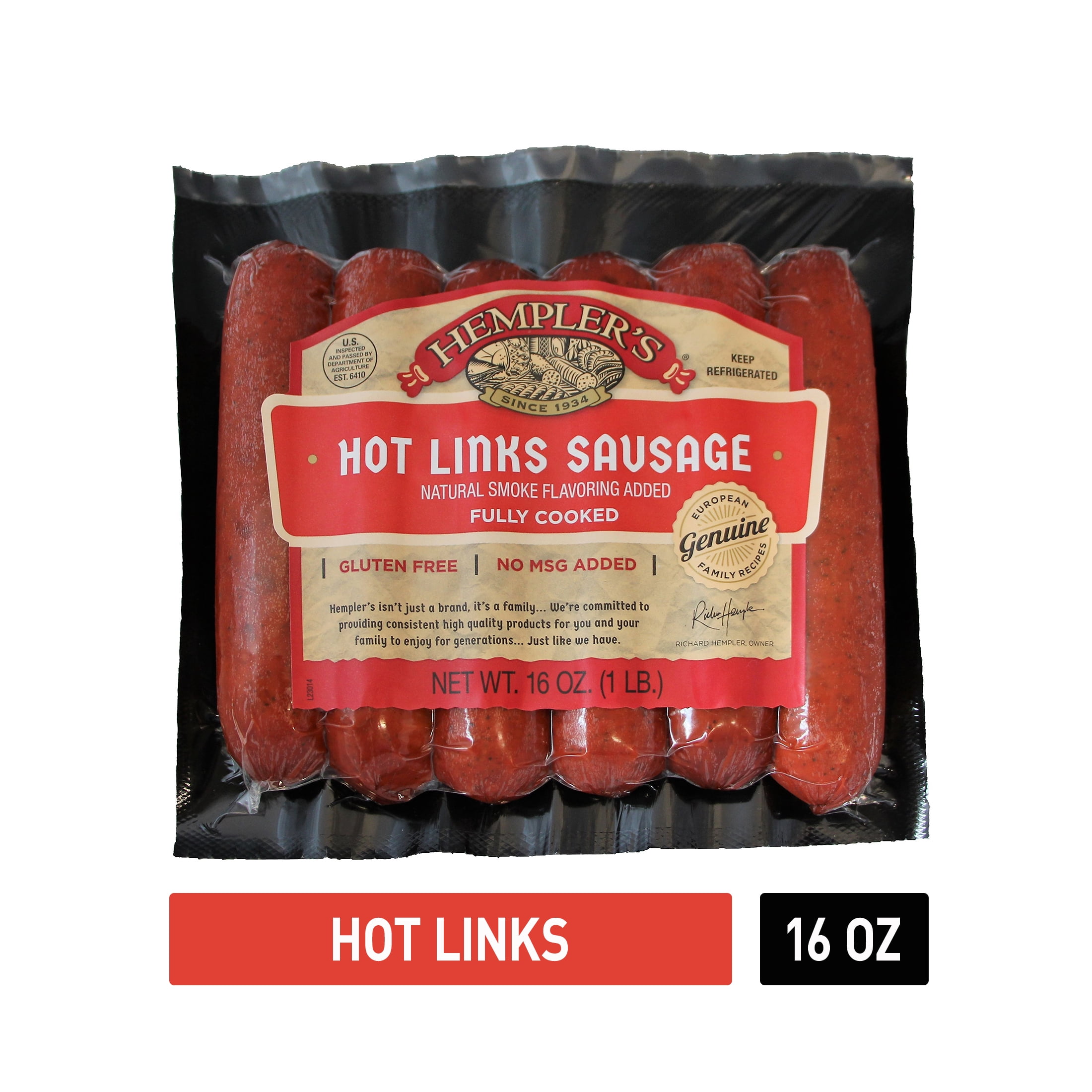 HEMPLERS Hot Links Sausage, 16 oz.