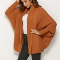 thumbnail image 5 of Lilgiuy Women's Casual Solid Color Loose Knit Top Long Sleeve Cardigan Sweater V-Neck Sweater,Orange,6(One Size) for 2022, 5 of 5