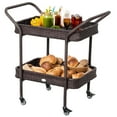 thumbnail image 2 of Outsunny Rattan Wicker Serving Cart with 2-Tier Open Shelf, Outdoor Wheeled Bar Cart with Brakes for Poolside, Garden, Patio, 2 of 8