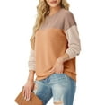 thumbnail image 5 of JWD Women's Top Fashionable Color Blocked Long Sleeved Round Neck Knitted Casual Loose Pullover Shirt Warm Shirt Top PJ-Camel Apricot Yellow L, 5 of 8