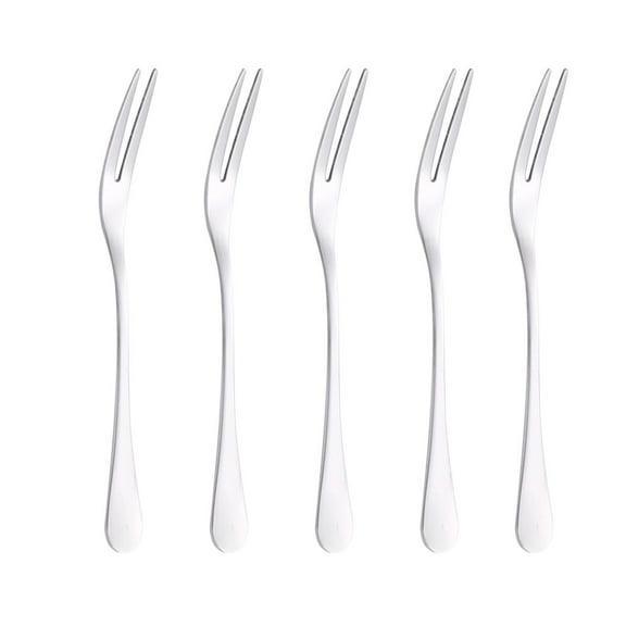 Tunhigl Stainless Steel Fruit Forks Set of 5 - Elegant Dessert Forks for Cake, Cocktails, and Appetizers - Rust-Resistant & Dishwasher Safe Silver