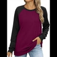 thumbnail image 1 of Sudadera Ligera de Larga con Cuello Redondo y Diseño Raglán con Bloques de Color para Mujer Rosa Roja XL, 1 of 10