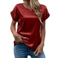 thumbnail image 4 of Satin T Shirts for Women 2025 Solid Color Casual Loose Short Sleeve Crewneck Lightweight Tshirt Womens T Shirts, 4 of 7