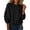 Black, variant on Women Drawstring Hem Sweatshirt Sevevn Crew Neck Drop Shoulder Relaxed Fit Fleece Fabric Long Sleeve Drawstring Hem Cropped For Casual Daily Wear