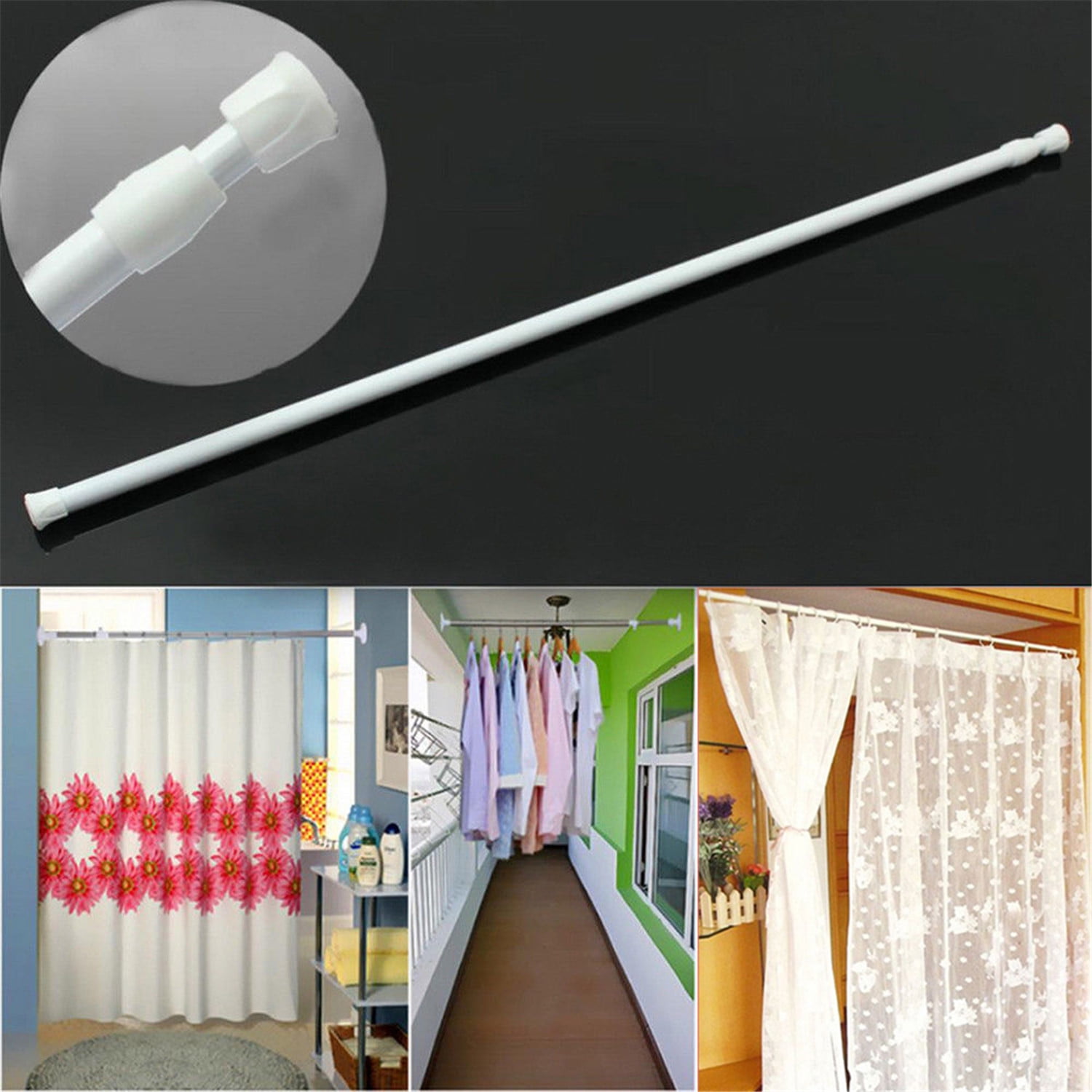 IZhansean Useful Extendable Telescopic Spring Net Voile Tension Curtain