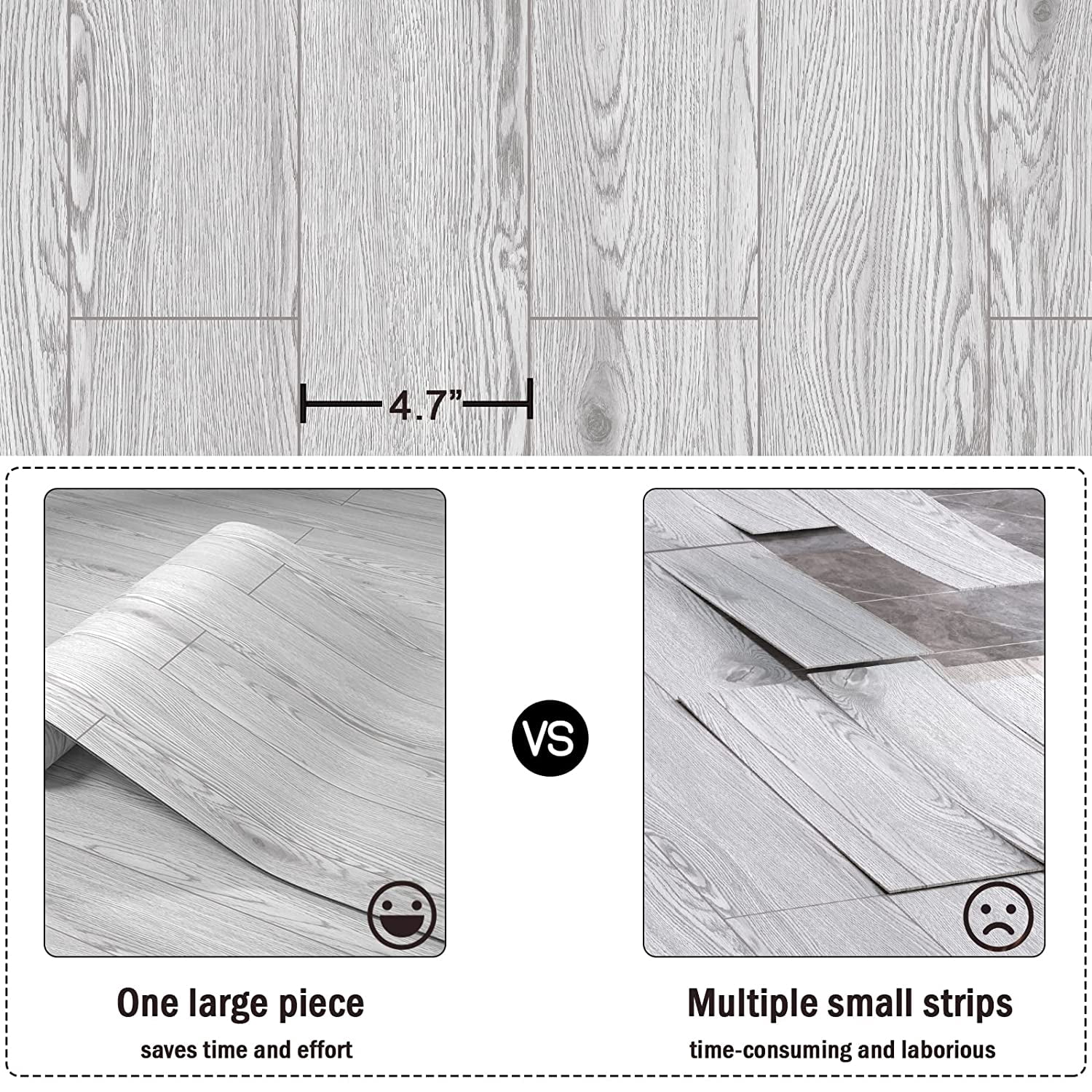 Homease PVC Peel and Stick Vinyl Flooring Roll 23"x 196"/32 Sq.Ft,Thicken Self-Adhesive Vinyl Wood Planks - Waterproof, Wear-Resistant,Easy DIY Install - White Washed