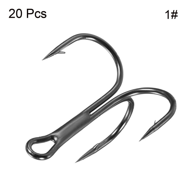 Uxcell 1# 1.1 Treble Fish Hooks Carbon Steel Sharp Bend Hook with Barbs, Black  20 Pack 