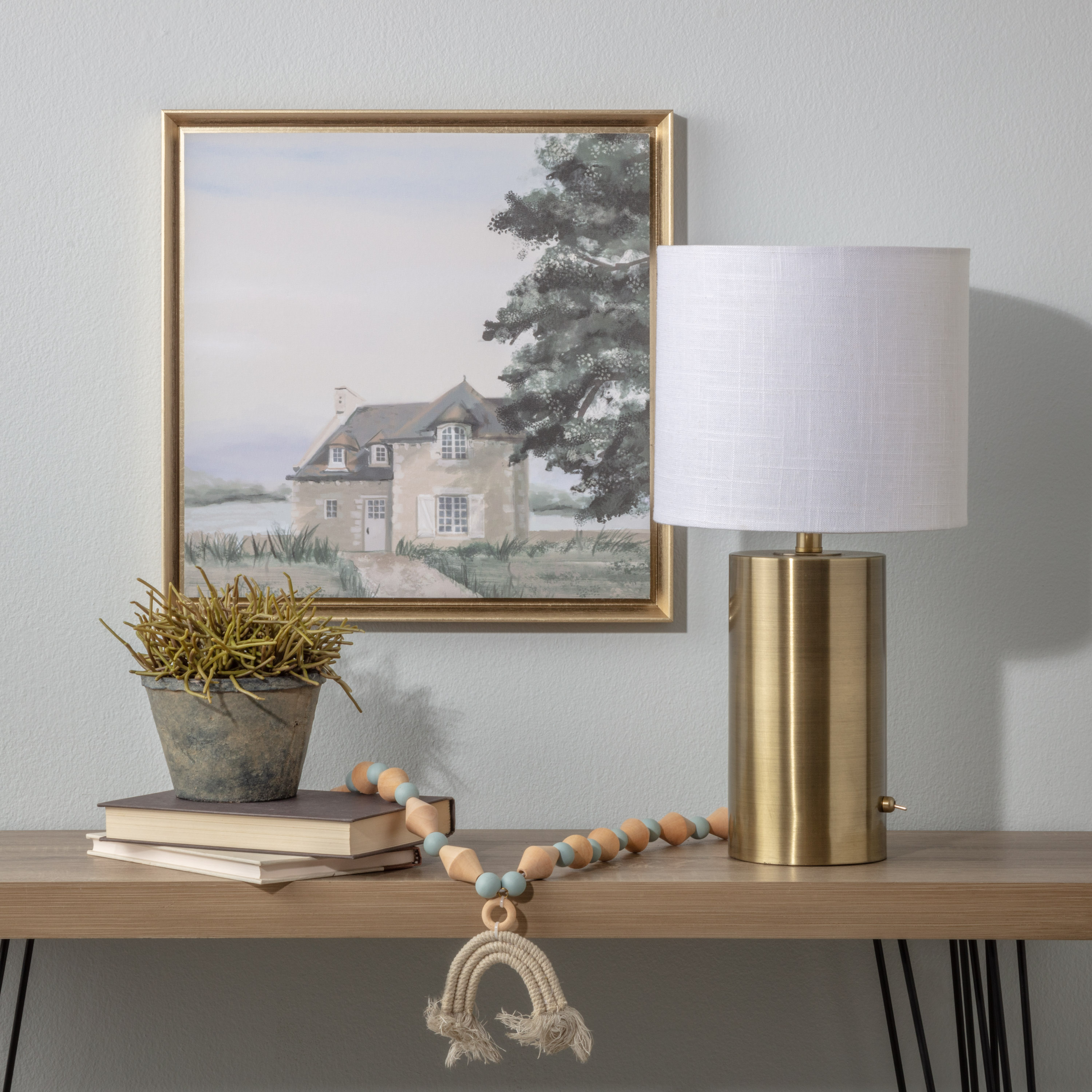 Home Décor Collection Coastal Seaside Manor Framed Canvas Wall Art, 15.5" x 15.5", Antique Gold