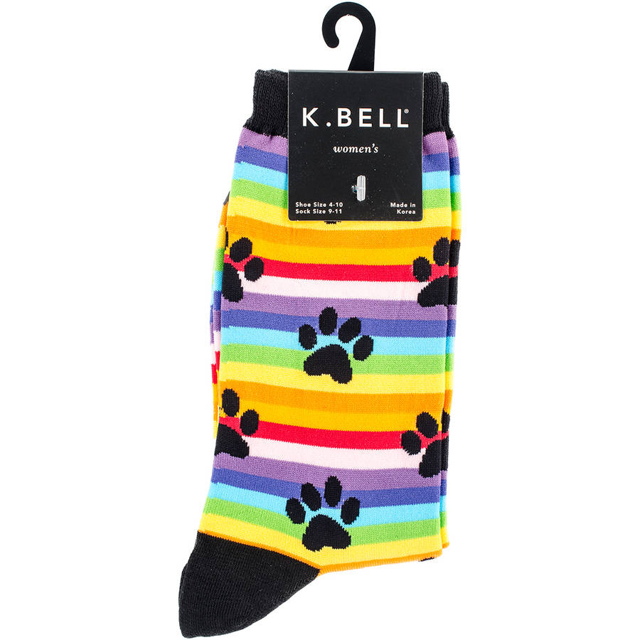 K. Bell Socks Novelty Pet Socks Rainbow Stripe, Paw Prints Walmart
