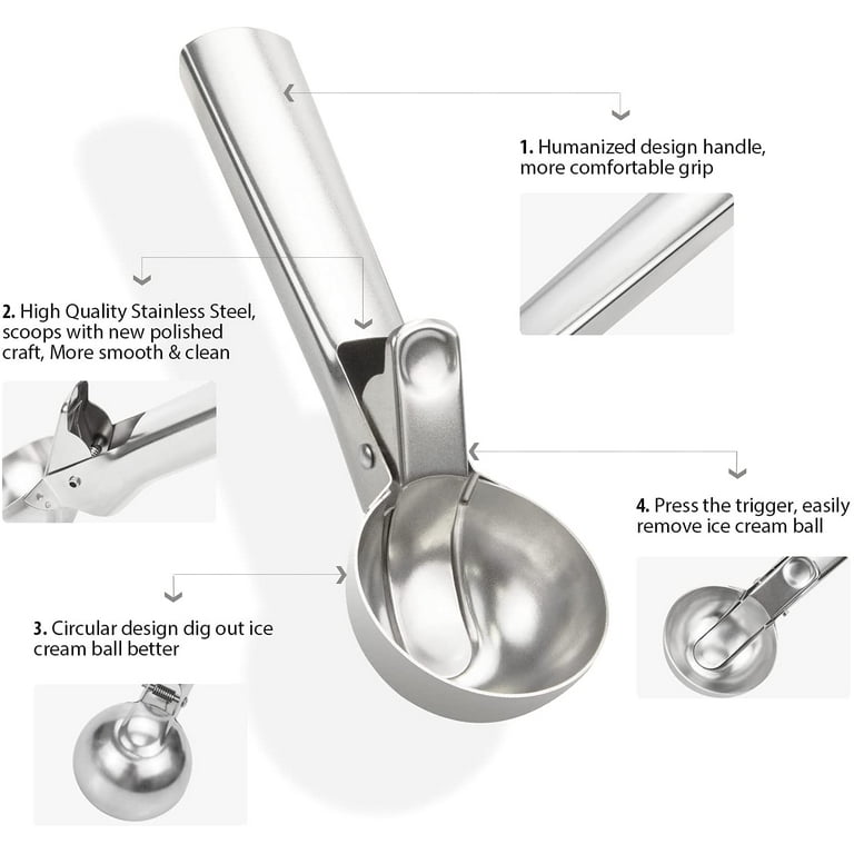 Ice Cream Scoop with Trigger by Plolished Smooth Surface and Premium  Stainless Steel, Easy to Release Perfect Ice Cream Balls 
