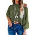 thumbnail image 1 of Camiseta EVALESS de manga 3/4 con cuello de barco y cuello de murciélago con un solo hombro, verde, 1 of 5