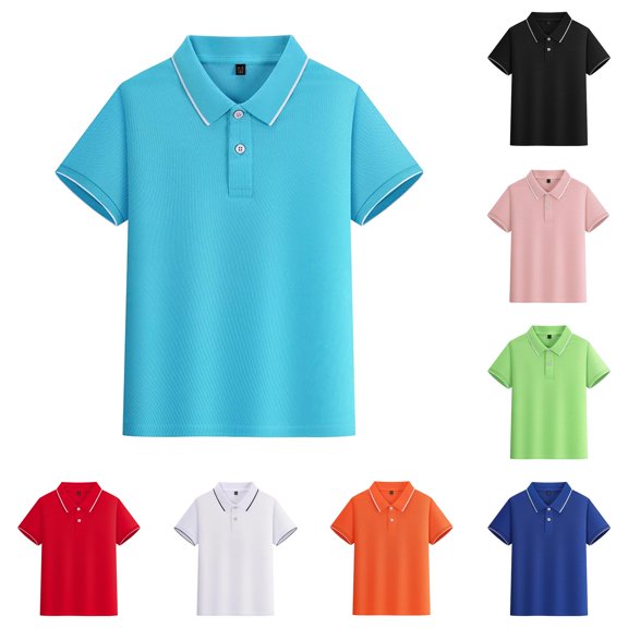 VNKIDY Toddler Kids Polo Collar Solid Color Thin Contrast Piping Short Sleeve Polo Shirt Breathable School Uniform Casual Tops For Little Boys Girls Stylish Tops Light Blue 3-4 Years