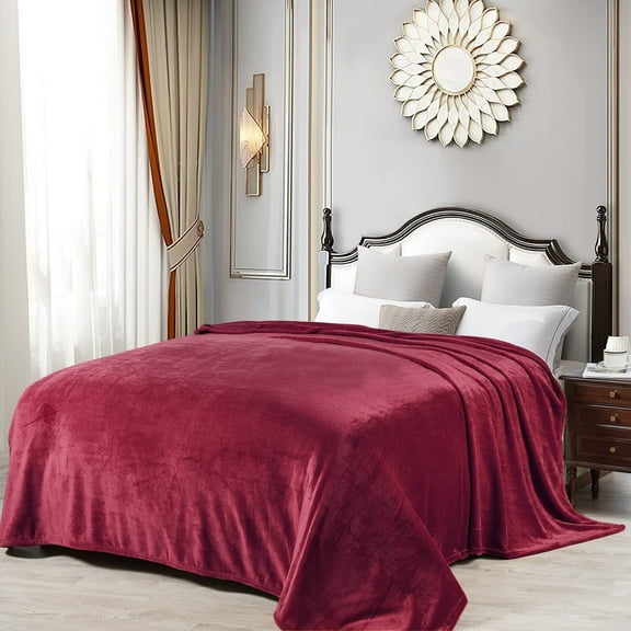 Home Soft Things Solid Flannel Fleece Blanket, Luxury Soft Cozy Fluffy Blanket - Red - Queen (90" x 90")