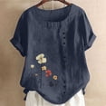 thumbnail image 2 of Busydd Womens Tops Summer Short Sleeve Round Neck Blouses Cotton Linen Button Down T Shirts Fashion Casual Floral Print Tee Tops Comfy Loose Versatile Going Out Tops Plus Size Tops S-5XL, 2 of 4