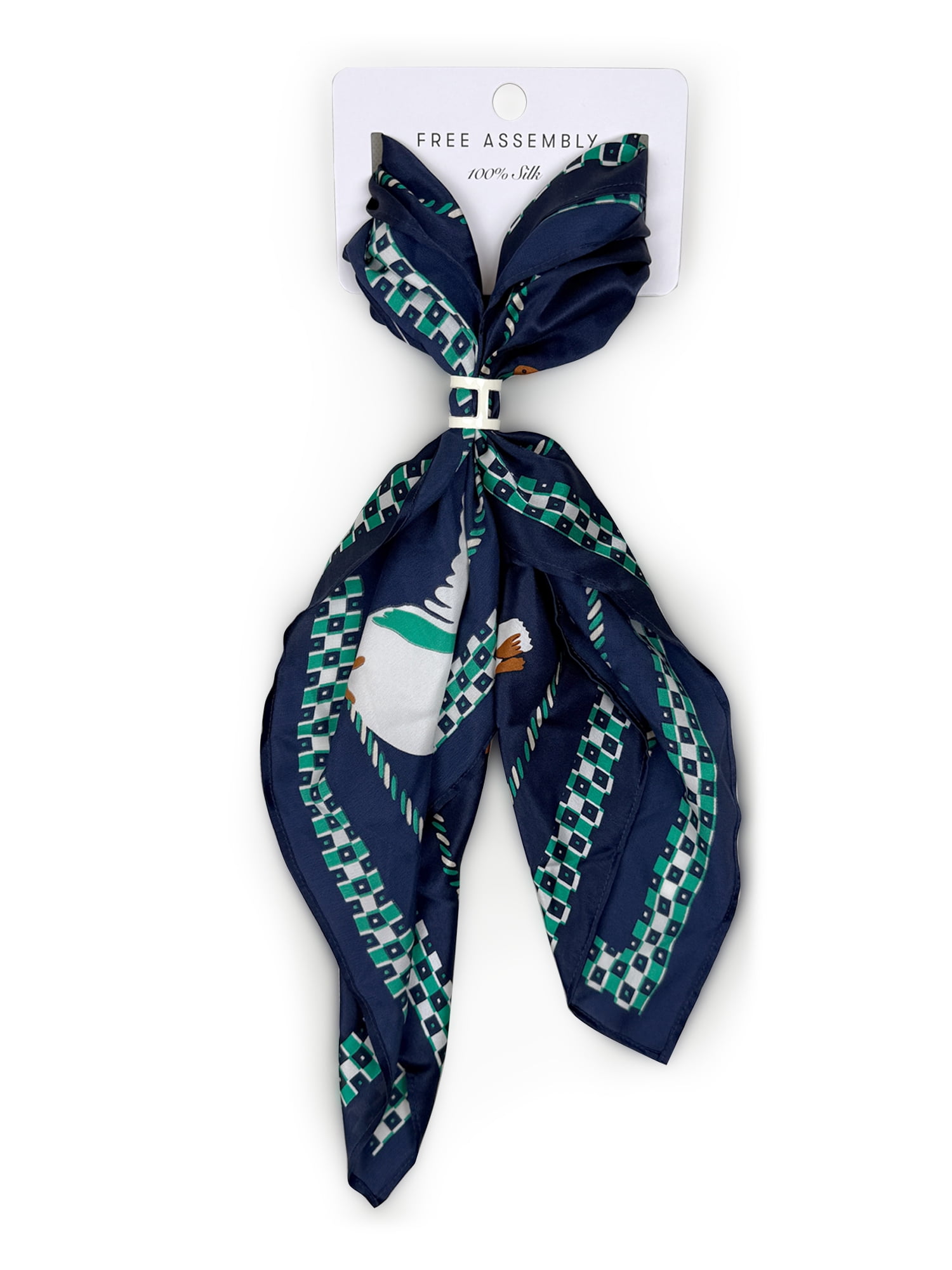 Free Assembly Women's Print Silk Scarf, Navy