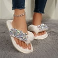 thumbnail image 4 of Viluyesy Womens Fuzzy Flip-Flops, Cozy Soft Sole Open Toe Floral Rhinestone Home Outdoor Slip-on Shoes White, 4 of 8
