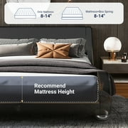 Allewie Full Size Platform Bed Frame with Curved Adjustable Headboard, Faux Leather Upholstered Style, 10 Mattress Recommended, Black