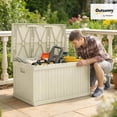 thumbnail image 2 of Coffre de Terrasse de 70 Gallons, Boîte de Rangement Extérieure en Résine avec Poignées, Contenant de Rangement Imperméable et Résistant aux UV pour Outils de Jardin et Fournitures de Piscine, Sable, 2 of 9