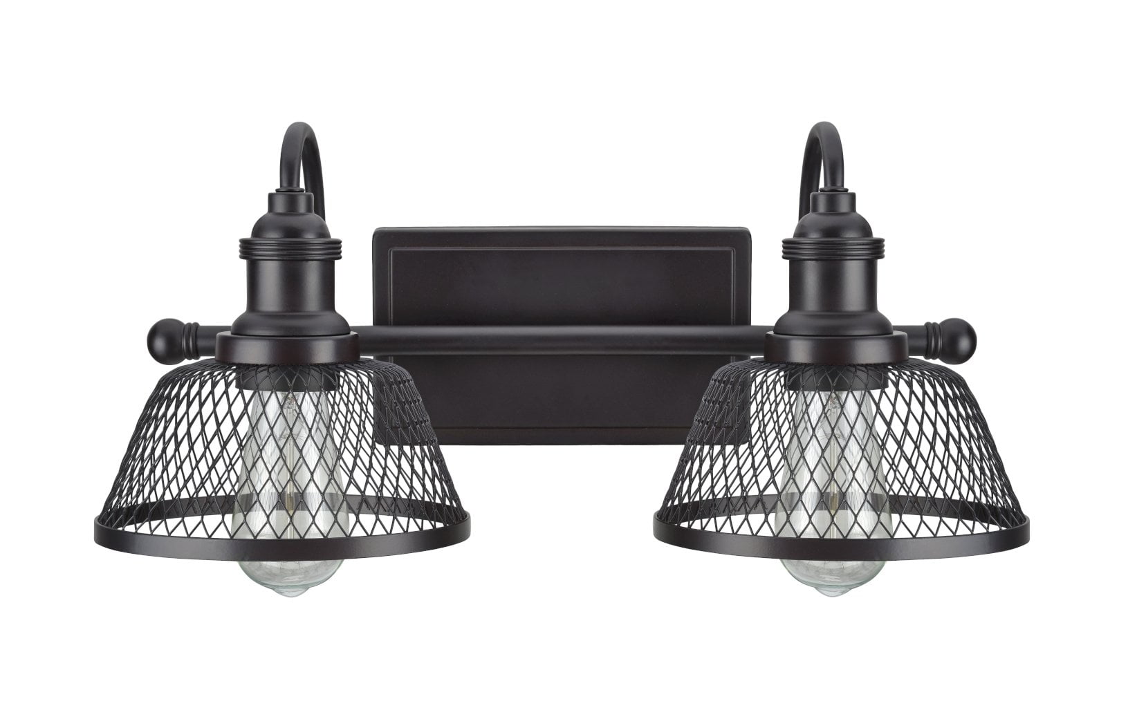 Bronze 2-Light Vanity Fixture with Metal Mesh Shades