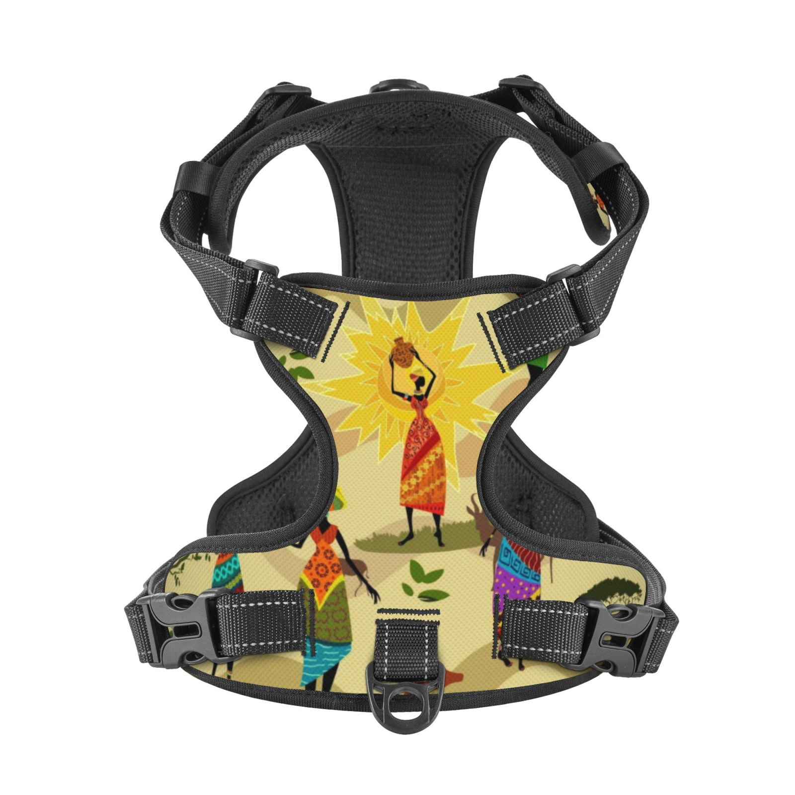Kdxio African Print No Pull Dog Harness Adjustable Reflective Oxford Easy Control Medium Large Dog Harness for Training and Everyday-Small