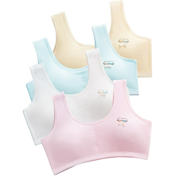 Girls Wireless Bras Comfortable Cotton Little Girls Training Bras 4 Pack