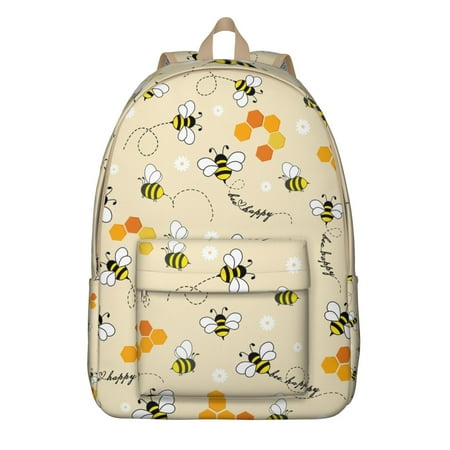Giftable Cute Bee Backpack Honeycomb Print Laptop Bookbag with Bumble Bee Design and Multi-Pocket Storage for Bee Lovers