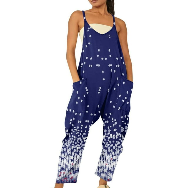 LOVZFMLL Mode Femmes Sans Manches Imprimé Épaules Dénudées Gilet Décontracté Combinaison Patchwork Bleu m
