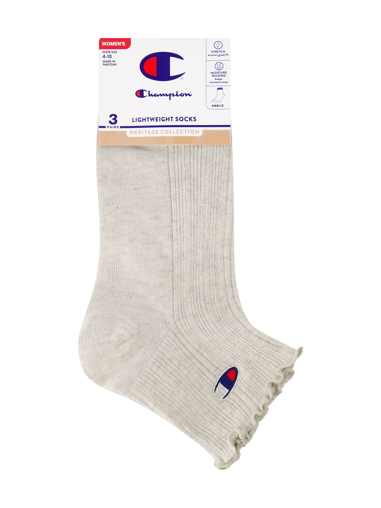 Champion Women’s Heritage Collection Lightweight Cotton Blended Ankle Socks, 3 Pack, Sizes 4–10