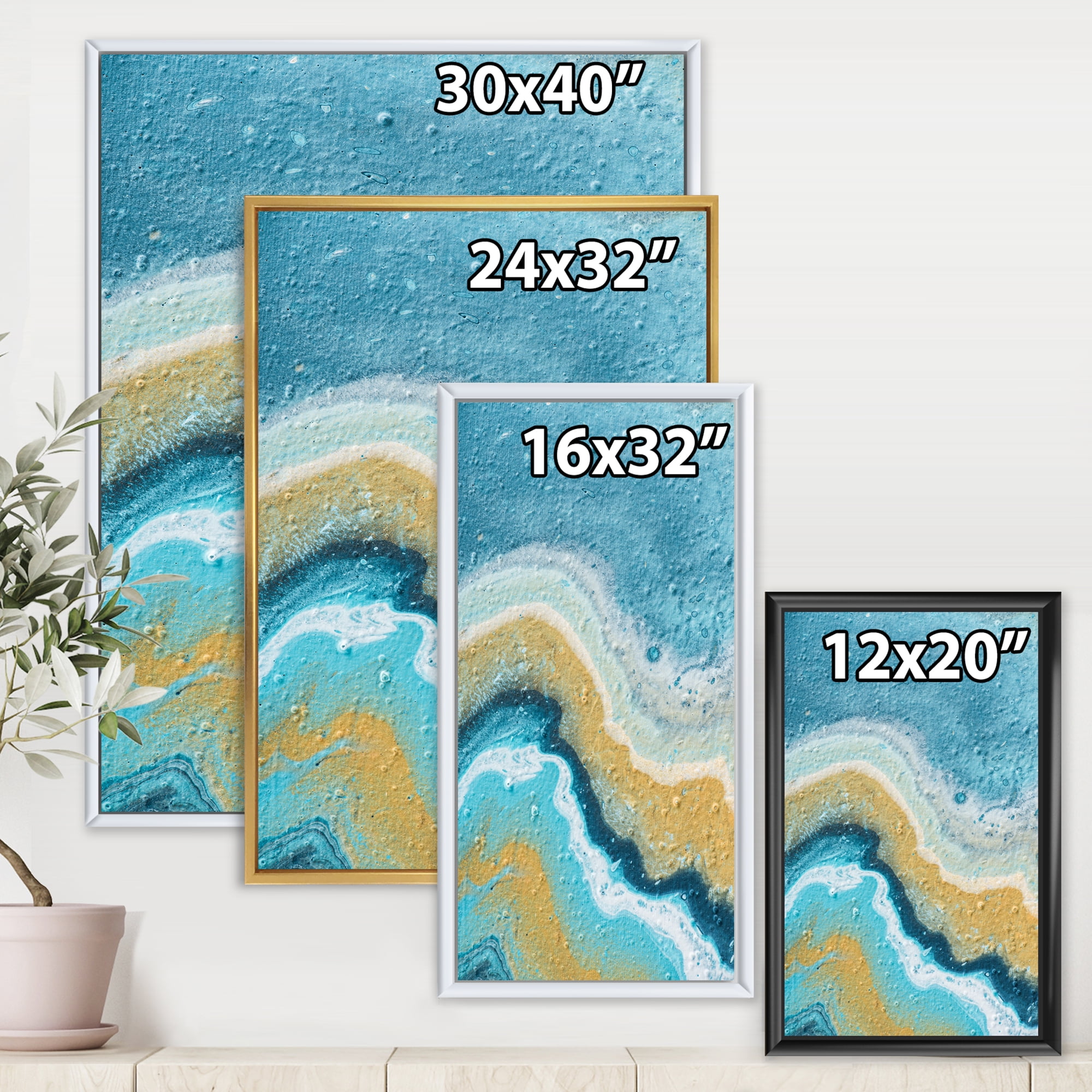 Designart 'Abstract Composition In Blue and Yellow VI' Modern Framed Canvas Wall Art Print