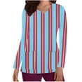 thumbnail image 2 of Cavosen Women's Scrub Uniform Tops Blue Long Sleeve V Neck Scrub Tops Stretchy Soft Xmas Striped Yoga Underscrub with Pocket Breathable Workwear Scrub Shirts Tee Tunic XL, 2 of 5