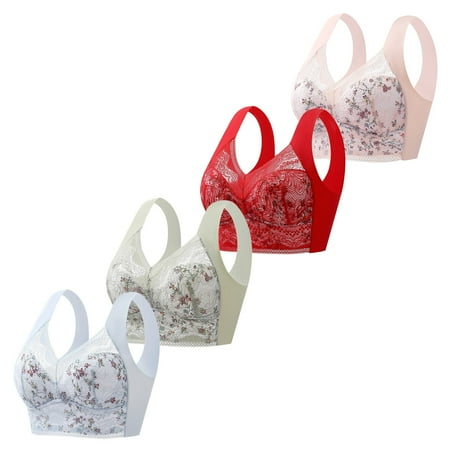 QYZEU Under Outfit Bras for Women Wireless Breathable Sports Bras Bulk 4PC Thin Lace Back Wrapped Chest Vest Fixed Cup Large Chest Collection Side Traceless Bra Green 2XL