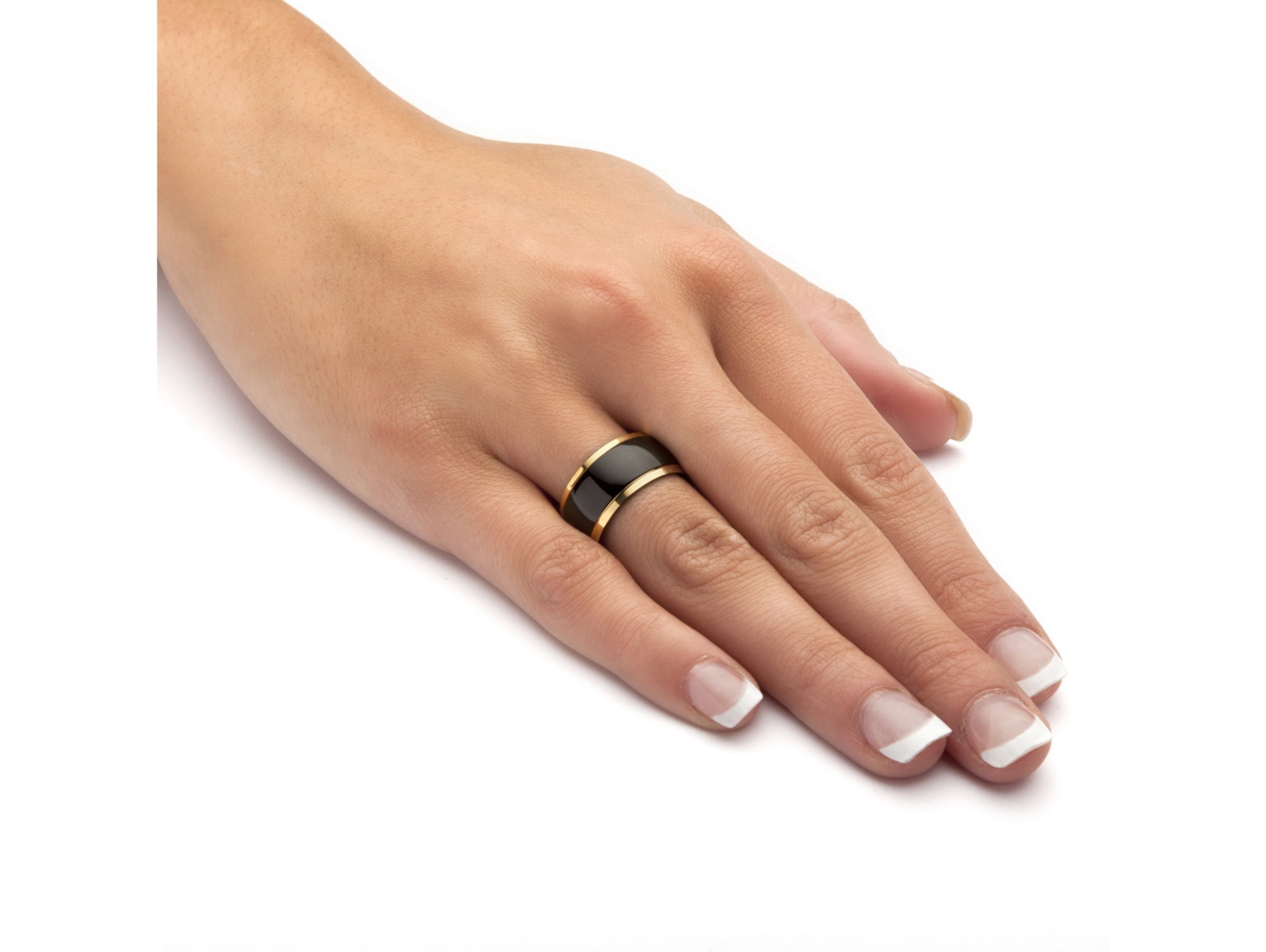 Two-Tone Ridged Edge 14K Gold Ion Plated Ring with Soft Brush Finish Stainless Steel Band. Couple Ring