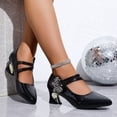 thumbnail image 3 of Xucatan Pointed Toe High Heel Shoes for Women, Glossy Patent Leather Mary Jane Pumps with Rhinestone Detail, Chunky Heel Cushioned Footwear, Versatile Design for Office Evening Gift, 3 of 9