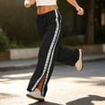 thumbnail image 5 of Lace Side Stripe Sweatpants for Women Ghalytn Drawstring Wide Leg Pants - Loose Casual Trousers with Side Pockets and Split Hem, 5 of 8