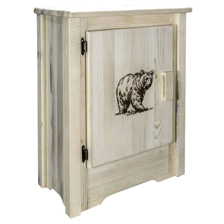 Homestead Collection Accent Cabinet w/ Laser Engraved Bear Design, Left Hinged, Ready to Finish
