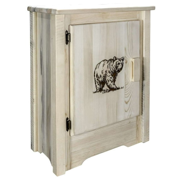 Homestead Collection Accent Cabinet w/ Laser Engraved Bear Design, Left Hinged, Ready to Finish