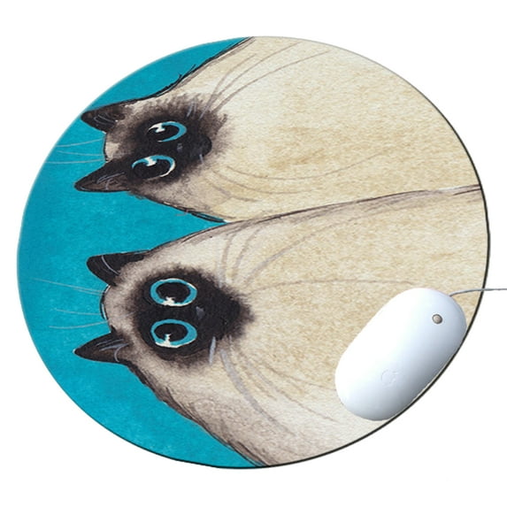 KuzmarK Round Mousepad / Hot Pad / Trivet - Silly Himalayan Kitties Abstract Cat Art by Denise Every