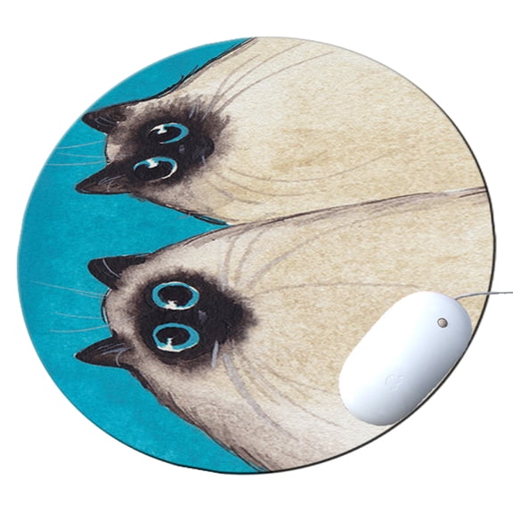KuzmarK Round Mousepad / Hot Pad / Trivet - Silly Himalayan Kitties Abstract Cat Art by Denise Every