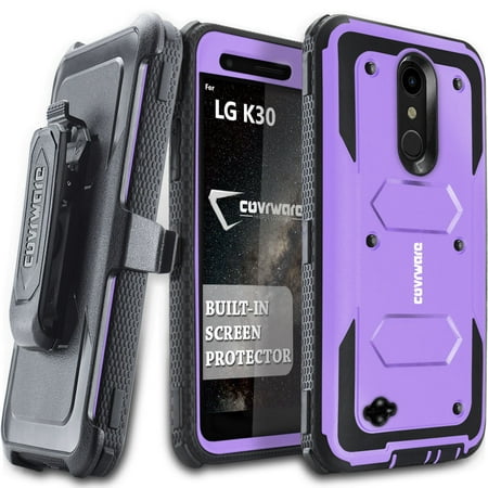 LG K30 / LG Premier Pro LTE Case, COVRWARE [Aegis Series] with [Built-in Screen Protector] 360 Degree Full-Body Protection Rugged Holster Armor Case [Belt Clip][Kickstand], Purple