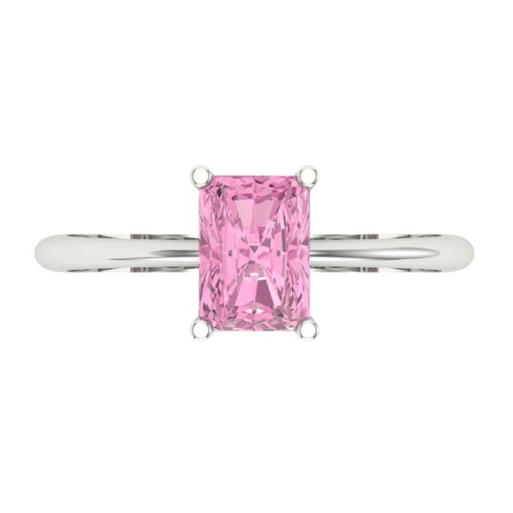 Clara Pucci 14K White Gold 1ct Pink Solitaire Ring for Women