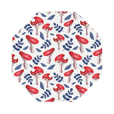 

Pofeuu Forest Mushrooms1 Print Leather Coasters Set of 6 Round Cups Mugs Mat Pad for Home Kitchen Heat Resistant Drink Coasters Octagon