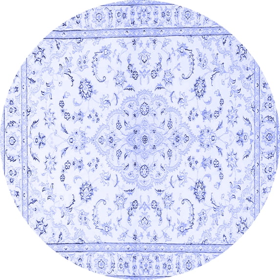 Ahgly Company Machine Washable Indoor Round Medallion Blue Traditional Area Rugs, 7' Round