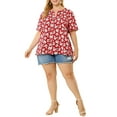thumbnail image 2 of MODA NOVA Juniors Plus Size Ruffle Short Sleeve Chiffon Floral Tops Red 4X, 2 of 6