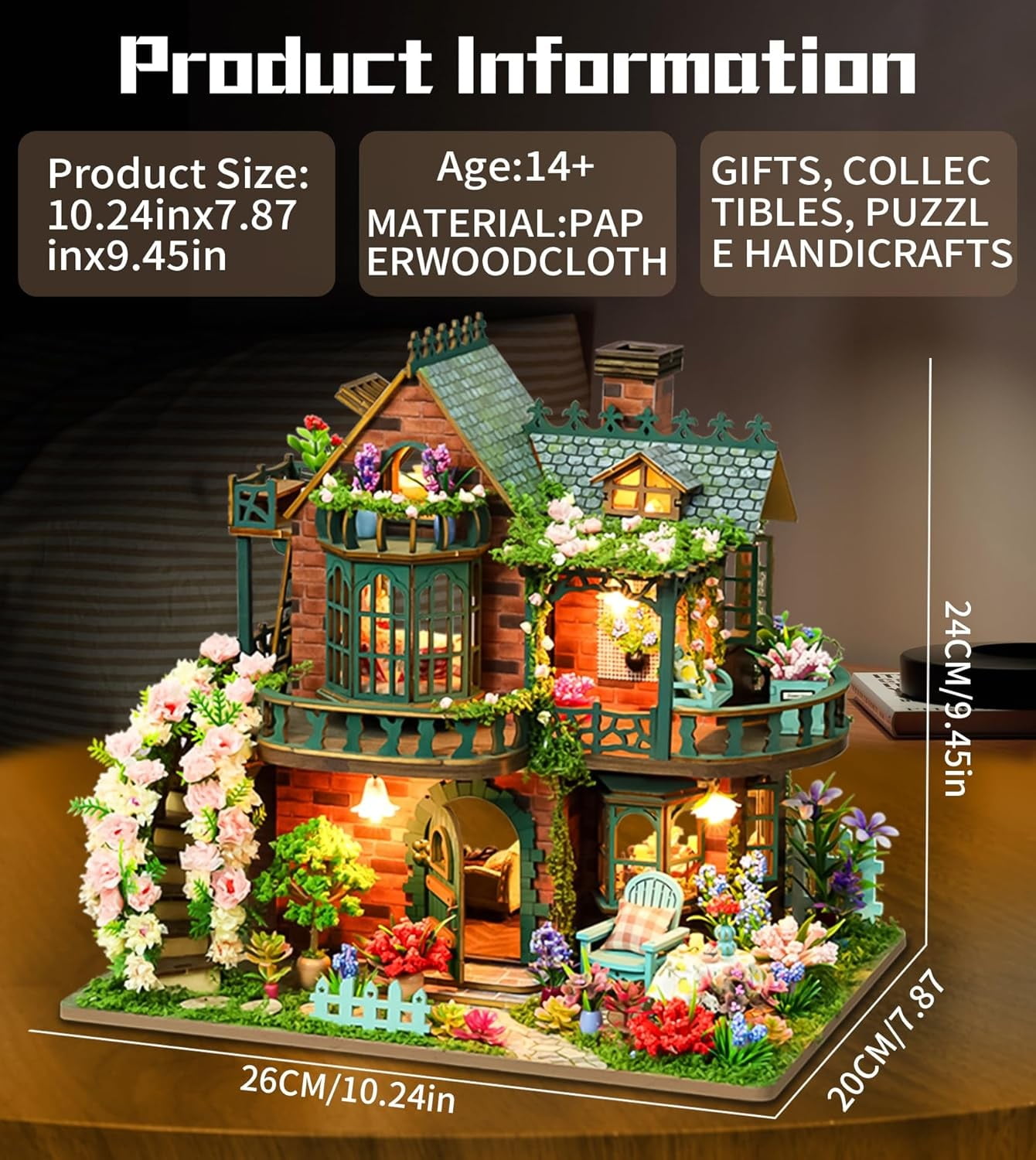 Elven Garden DIY Book Nook Kit w/LED - 3D Wooden Dollhouse Craft Kit for Adult