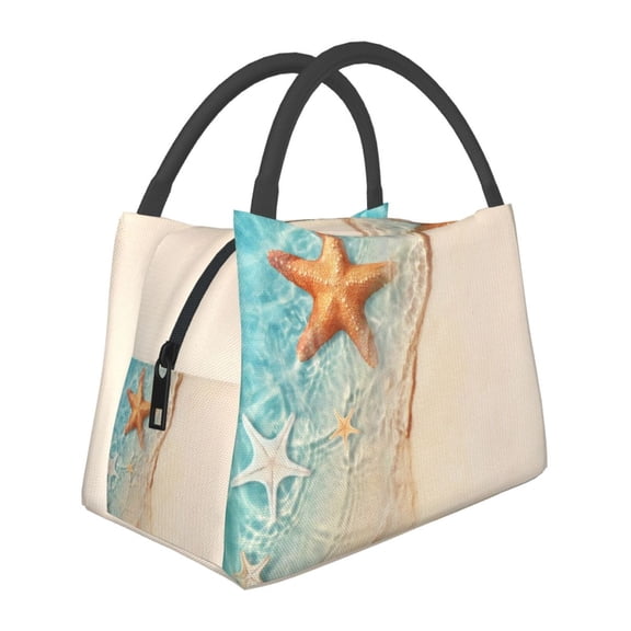 Vsdgher Starfish On The Sand Beach Print Insulated Reusable Bags with Sturdy Zipper and Handles, Foldable Totes for Hot or Cold Food Bring or Delivery