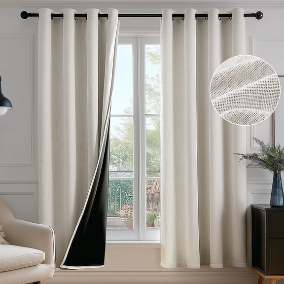ZOPZO 100% Blackout Curtains, Natural Linen, 52W x 72L Inch, Thermal Insulated Grommet Drapes, Noise Reducing Panels for Bedroom, 2 Panels